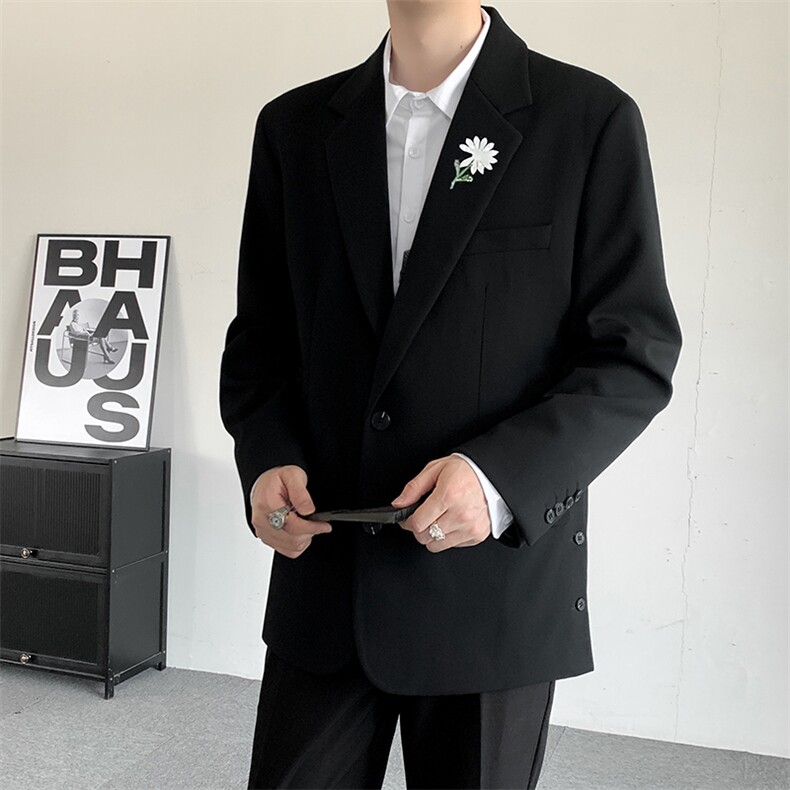 2025纯色简约中山装刺绣西服结婚礼服登记戗驳领男西装结婚外套图片