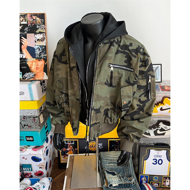 秋冬加厚假两件迷彩bomber男款设计感重磅短款外套M9633-P120,女装短外套,星座310A-4
