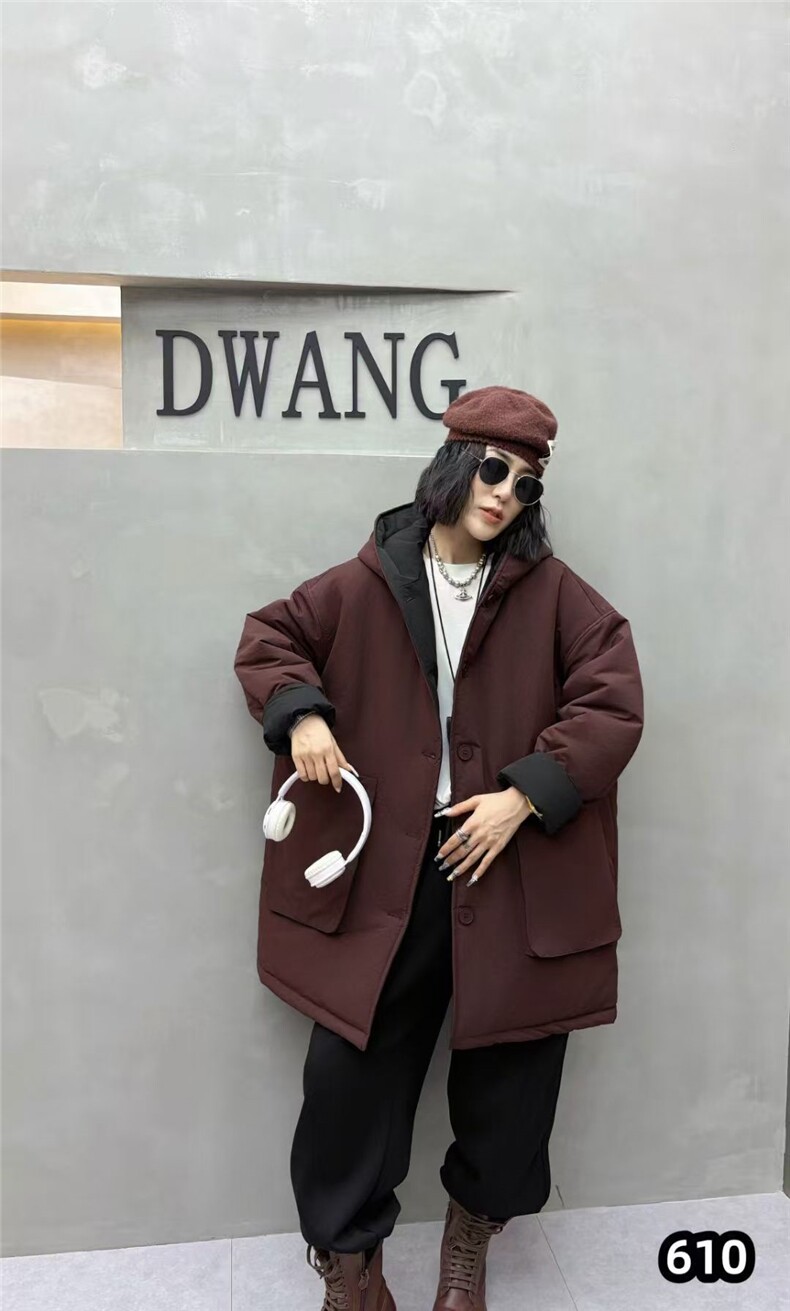 2025年秋季时尚百搭通勤简约休闲双面连帽棉服,女装棉衣/棉服,湘姗