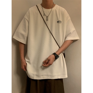 T6055/P20暖色调华夫格夏季新款宽松贴标短袖T恤男上衣大码男图片