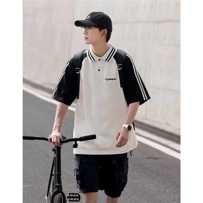 2025夏季新款条纹学院风短袖polo杉T恤T1039/P45控59-70棉30涤,男装T恤,电商A148