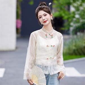 白色小香风蕾丝薄款外套女2024夏季新款新中式盘扣别致漂亮防晒衣图片