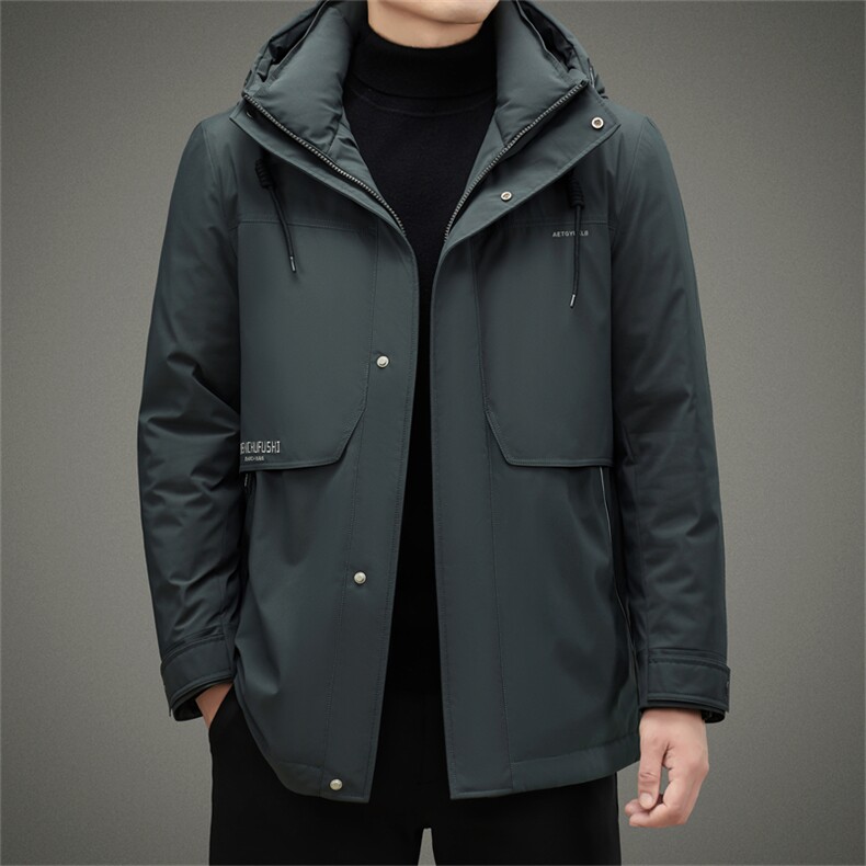 冬季新款连帽羽绒服男商务休闲白鸭绒外套新款中年加厚保暖爸爸装，男装羽绒服，电商B212（原钱塘6029）