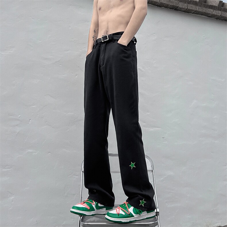 现货美式高街刺绣五角星微喇叭牛仔裤男宽松牛仔长裤K350-P50,男装牛仔裤,星座205