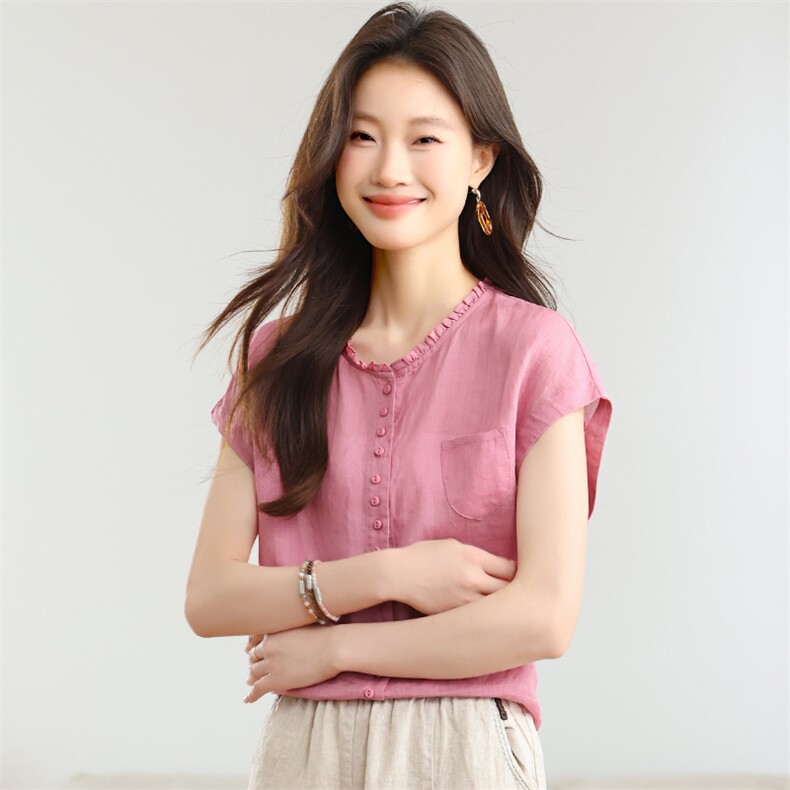 女士苎麻夏季2025新款穿搭整套刺绣衬衫铅笔裤时尚减龄,女装衬衫,独衣靓