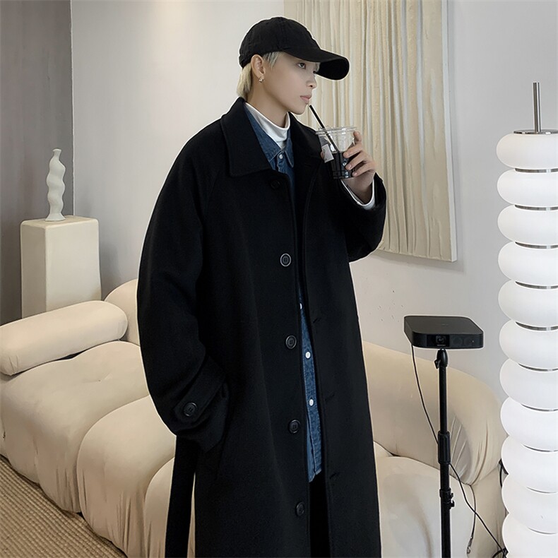 毛呢外套男中长款呢子大衣韩版潮流风衣港风~601-2-FY008-p85，男装毛呢大衣，星座601-2