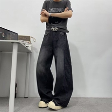 美式复古水洗设计感弯刀牛仔裤男女宽松直筒阔腿香蕉裤B7867，男装牛仔裤，星座601-1