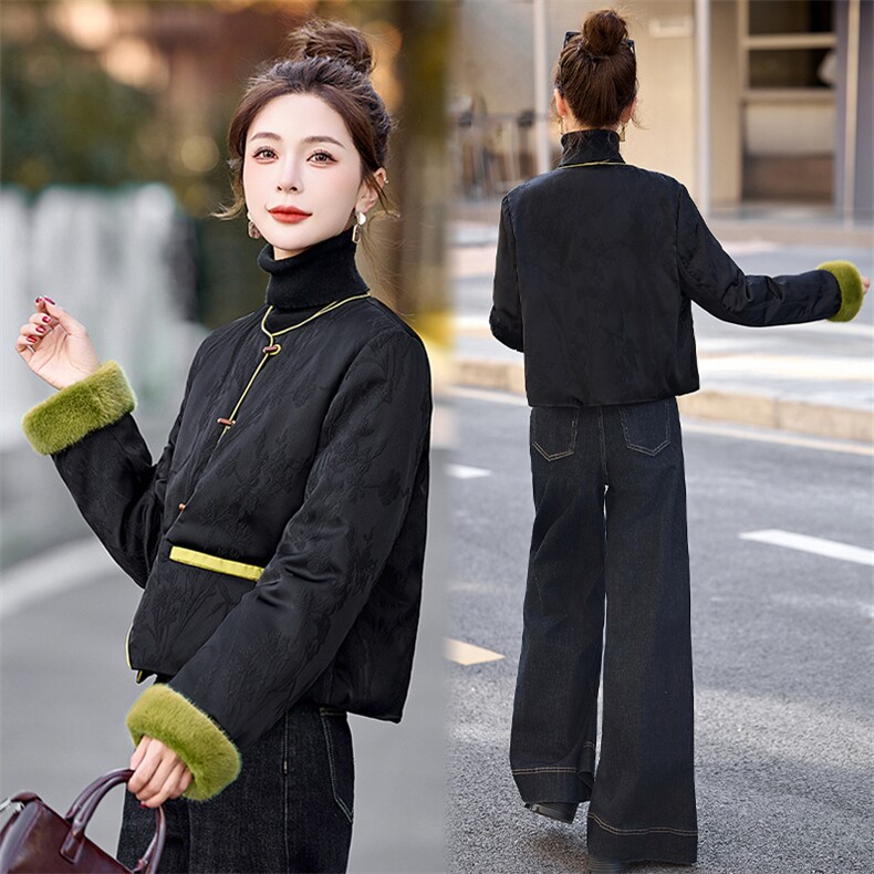轻薄羽绒服女2024冬季新款小个子新中式国风短款独特漂亮黑色外套,女装羽绒服,半夏