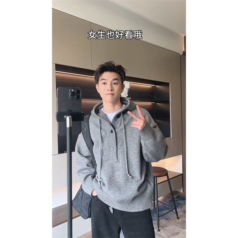 重磅秋冬装北极绒开衫毛衣美式复古休闲慵懒风针织衫加厚连帽外套,男装针织衫/毛衣,电商A486
