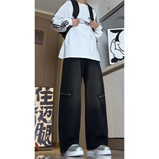 水洗拉链秋季新款牛仔裤男美式潮牌复古阔腿长裤子-A1153TP55控79，男装牛仔裤，电商B241