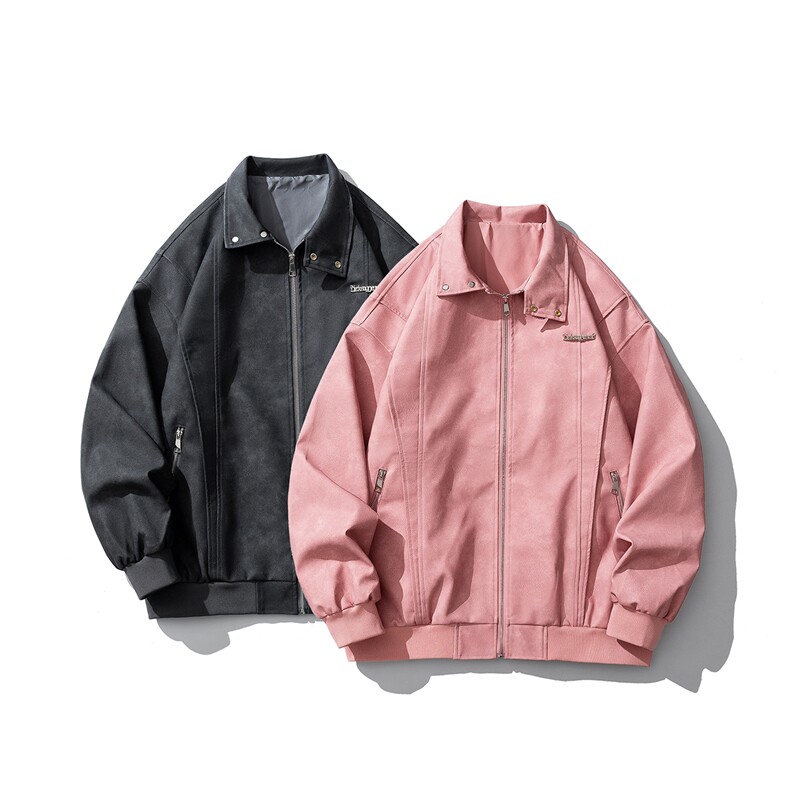 1白底做旧面料字母刺绣皮衣男金属装饰夹克外套男JK77861P95控158，男装夹克，星座226-2