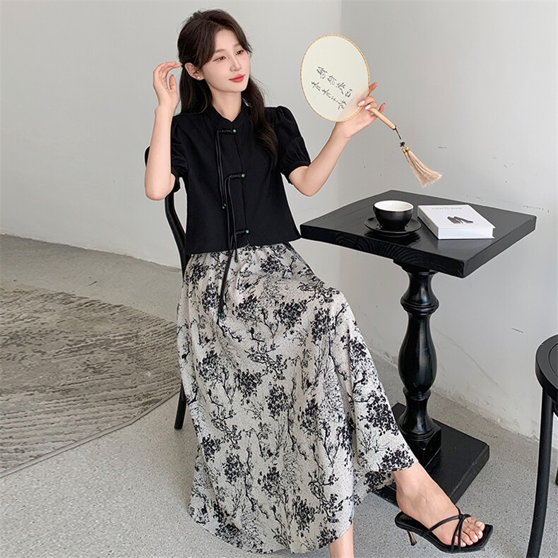 新中式轻国风水墨半身裙女2025夏季新款今年流行漂亮裙,女装连衣裙,天使之佳话