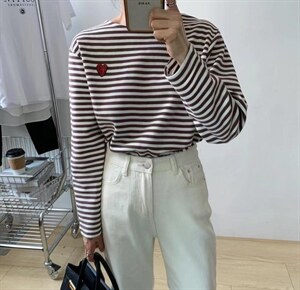 【素妮】春款爱心条纹长袖T图片