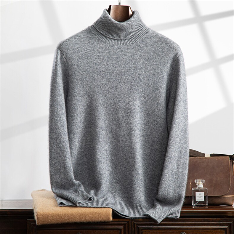 2024秋冬新款35%山羊绒男士套头七针平面高反领羊绒衫，男装羊绒套衫，曼云男装羊绒