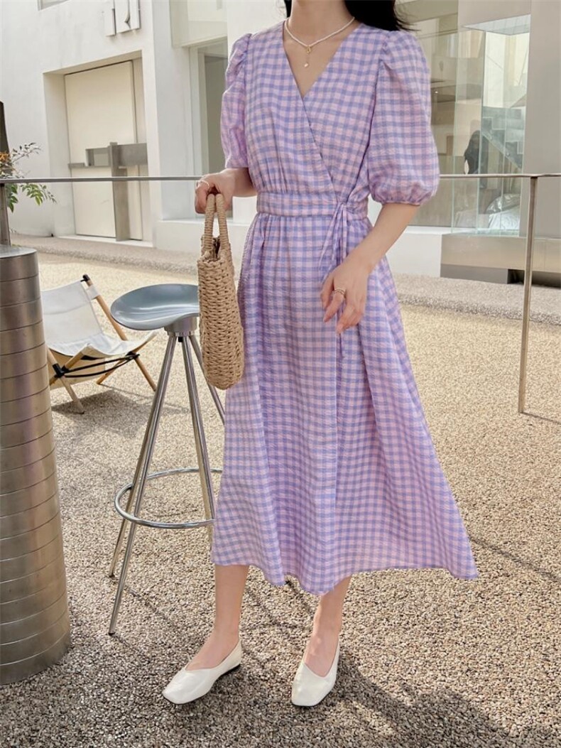 【补单款】夏季格子系列显瘦款连衣裙，女装连衣裙，奥瑾