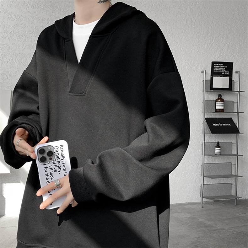 8XL-M叠穿假两件卫衣重磅连帽V领拼接套头衫宽松大码外套WY006P65图片