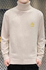秋冬可翻高领毛衣男皇冠纯色长袖男刺绣毛衫打底针织衫米M253P33，男装针织衫/毛衣，星座1207