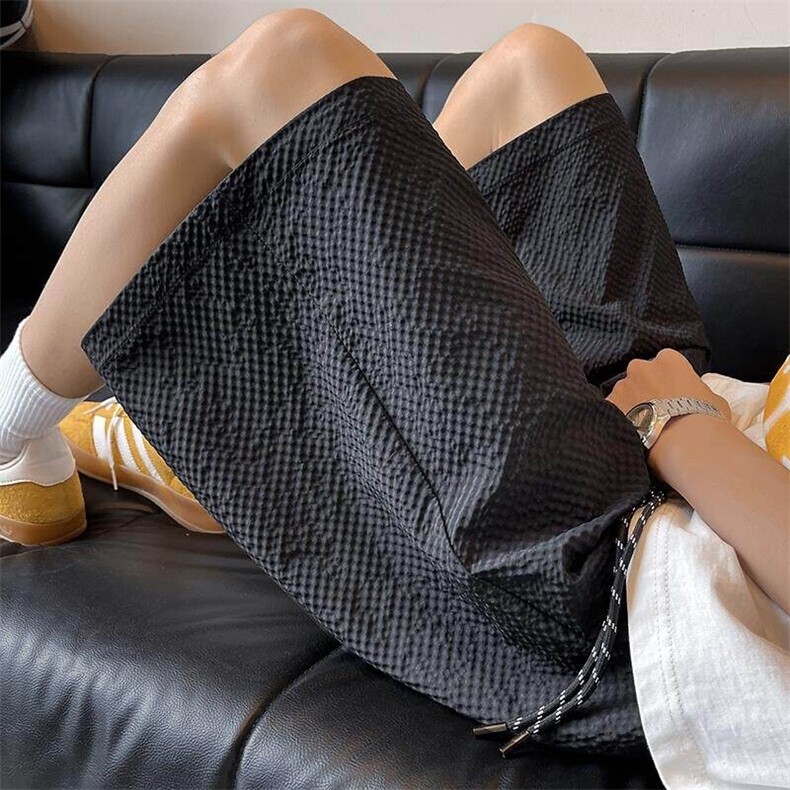 特批P15无差价25夏季潮流泡泡纱纹理感大码五分短裤中性风DK5860，男装牛仔裤，电商A001-1