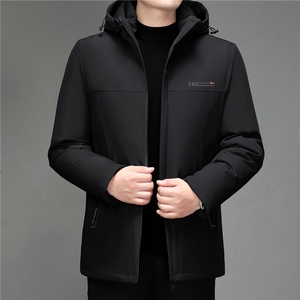 冬季新款男士商务休闲棉衣服中年爸爸装立领连帽棉服加厚保暖外套