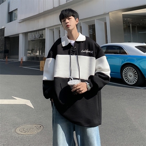 美式高街长袖潮流翻领Polo衫春季oversize华夫格卫衣男 W7217-P36图片
