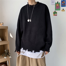 秋冬新品韩版情侣破洞毛衣做旧磨破ins男女宽松针织衫T802-P65，男装针织衫/毛衣，星座1501