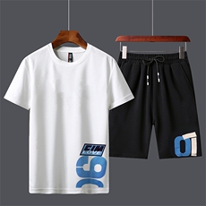 男士短袖t恤套装夏季休闲运动帅气一套潮流套装5013-TZ158-P25，男装套装，星座1105