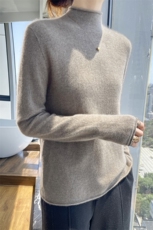 卷边半高领100%纯羊毛衫女长袖针织衫毛衣秋冬宽松羊绒衫打底上衣，女装针织衫/毛衣，昭美羊绒