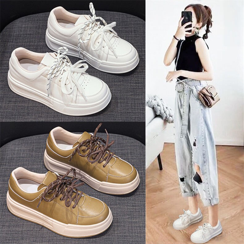 厚底真皮小白鞋女2024春秋季新款运动休闲板鞋懒人鞋复古女鞋潮鞋，女鞋休闲鞋，电商A223