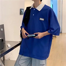 男夏季日系学院风撞色翻领Polo衫情侣装bf风五分袖T恤T1100-P26，男装Polo衫，星座512-2