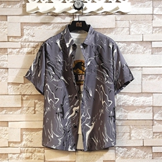 精品花衬衫男短袖夏季痞帅休闲上衣服外套翻领大码衬衣男A012TP25，男装衬衫，电商A012