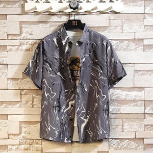 精品花衬衫男短袖夏季痞帅休闲上衣服外套翻领大码衬衣男A012TP25,橙色拖鞋怎么搭配衣服图片