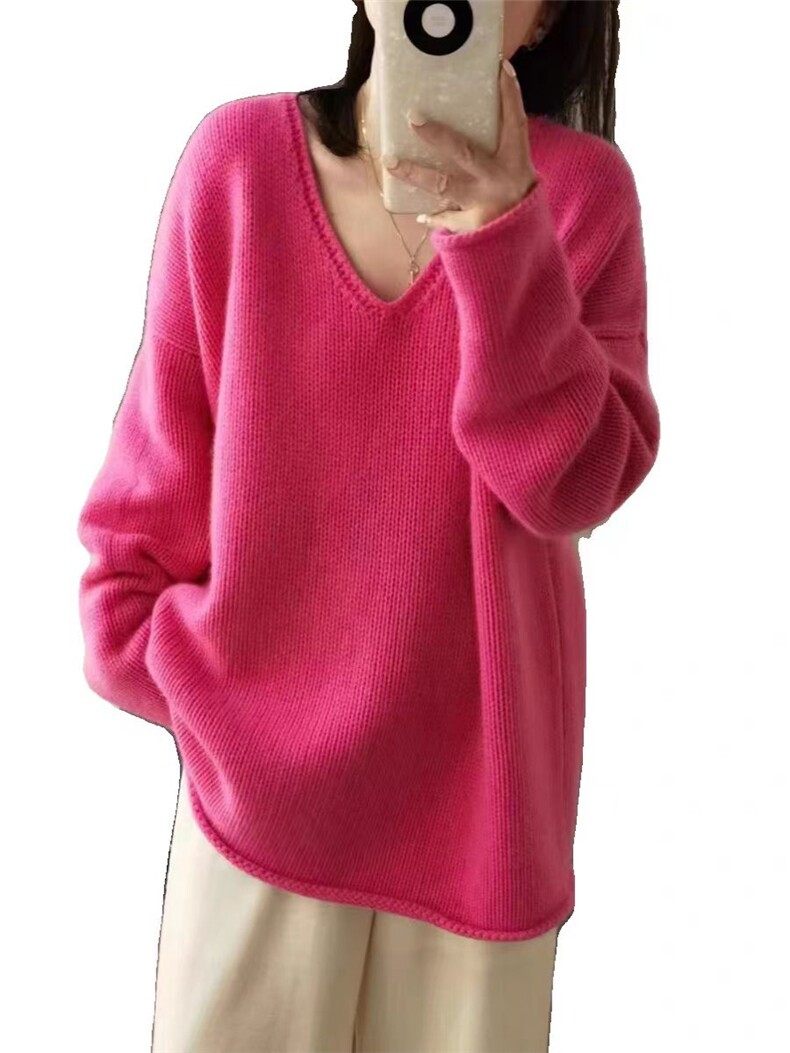 女士秋冬宽松加厚V领羊毛衫羊毛,女装羊毛衫,冀清阳荣