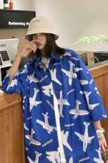 夏季潮流小飞机满印ins衬衫男新款冰丝情侣装A071-C35-P38，男装衬衫，电商A071