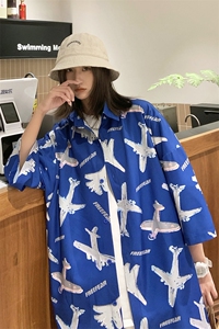 夏季潮流小飞机满印ins衬衫男新款冰丝情侣装 A071-C35-P38图片