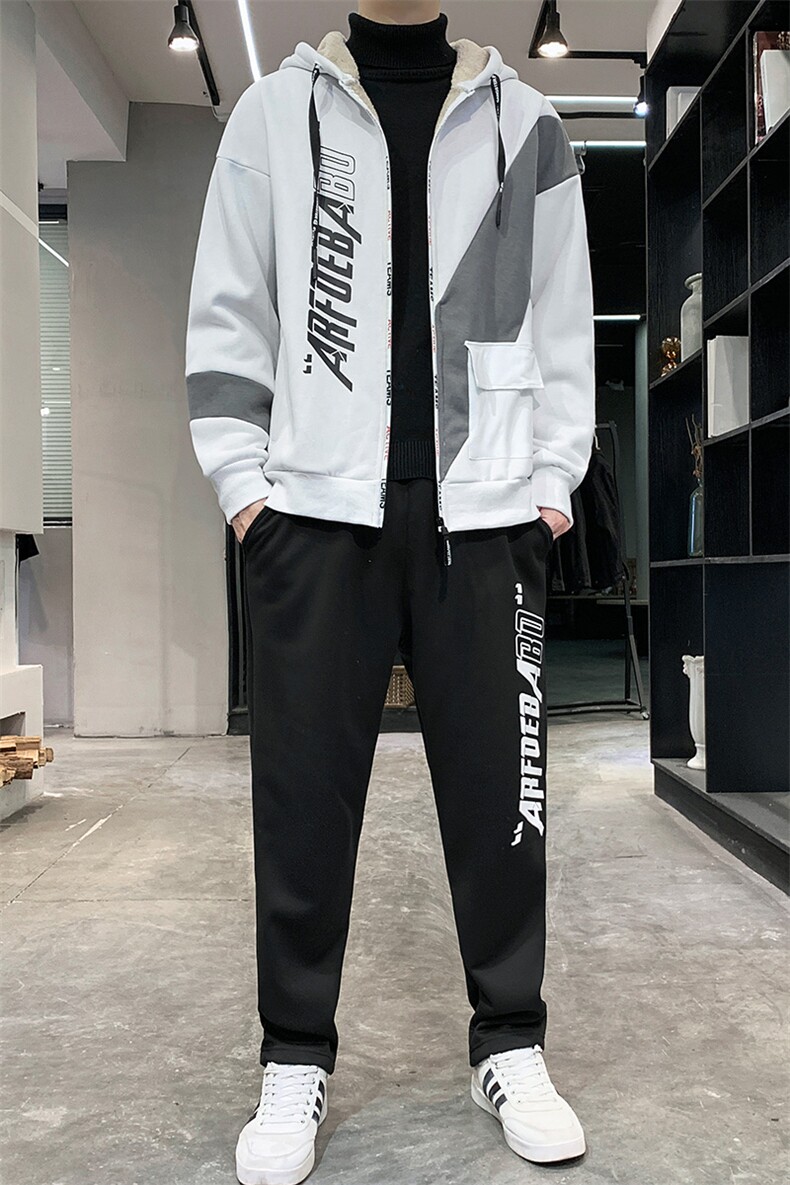 卫衣男运动套装秋冬2022宽松开衫连帽休闲加绒加厚TZ832-P95,男装休闲套装,星座210-3
