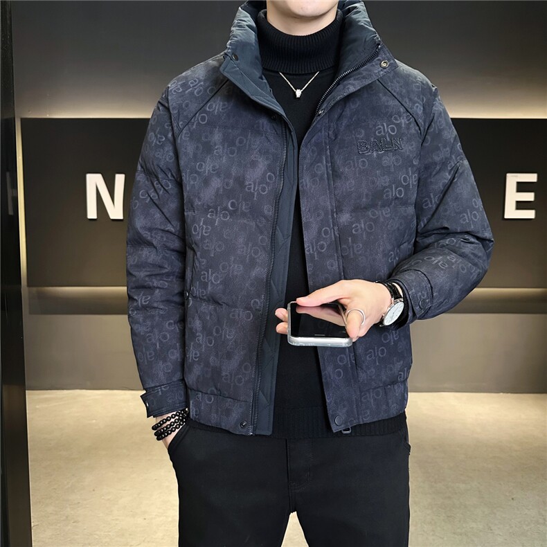 9517-M-4XL-P195标50绒店主风男士休闲立领满印修身羽绒服外套,男装羽绒服,电商B255