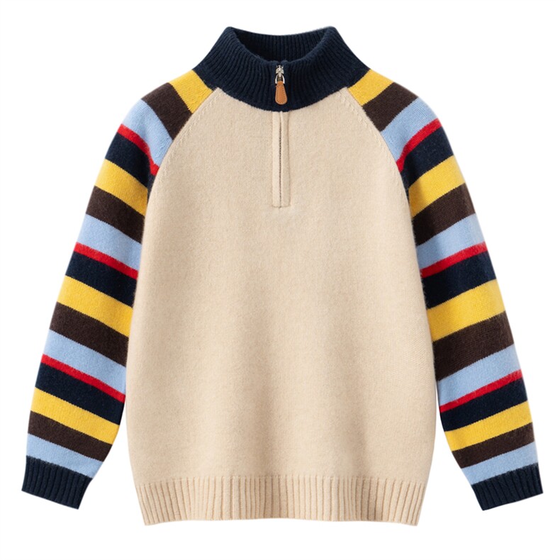 2025时尚百搭通勤简约休闲彩虹袖半开拉链，童装儿童羊绒衫，奥赛羊绒童装