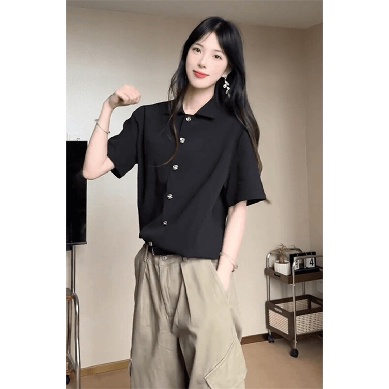 得物抖音品质二开老钱风亚麻冰丝纹短袖衬衫男女休闲美式潮牌衬衣,男装T恤,电商A486