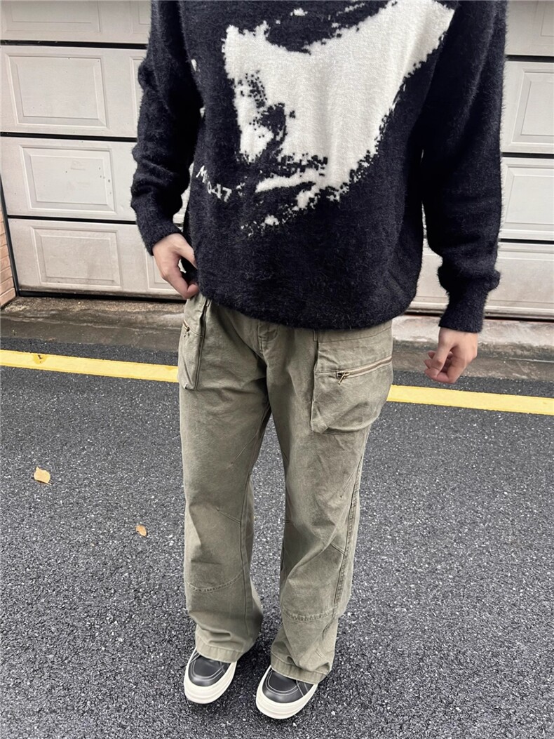 foool美式高街复古拉链口袋设计工装裤男女直筒Cleanfit休闲裤,男装牛仔裤,四季星座505