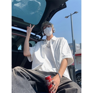 轻奢港风男版纯色轻薄短袖衬衫男女夏季宽松大码DC2248-特价P35图片