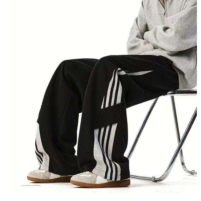 美式条纹撞色阔腿卫裤男女秋季hiphop宽松运动休闲裤百搭运动裤,男装休闲裤,星座1210-1