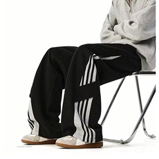 美式条纹撞色阔腿卫裤男女秋季hiphop宽松运动休闲裤百搭运动裤，男装休闲裤，星座1210-1