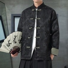 男士外套浮雕梅花夹克盘扣立领唐装风XZ1512-2504单夹克-P80，男装夹克，星座1512