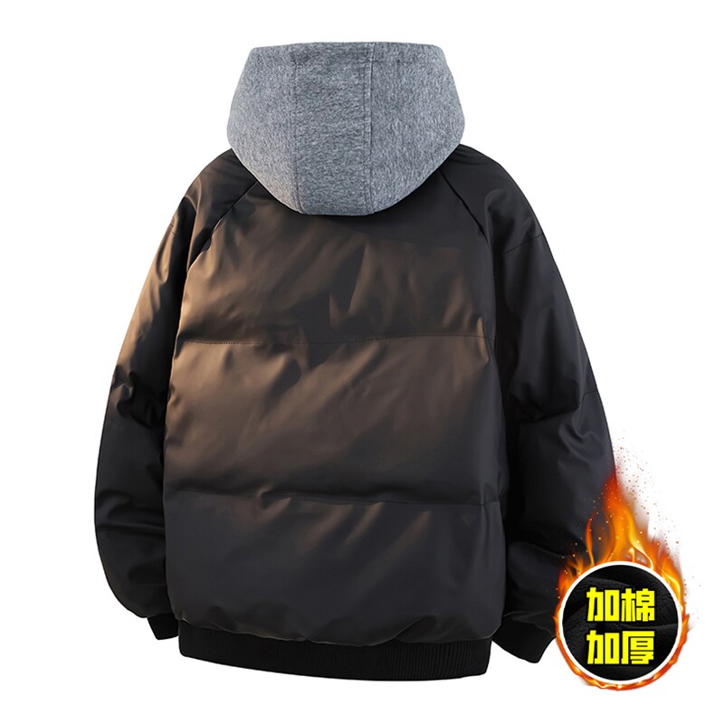 现货高品质重磅工艺美式高街假两件PU皮棉衣男女加厚棉服外套,男装棉衣,电商A443