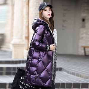 时尚保暖中长款亮面羽绒服女冬季新款修身显瘦外套图片