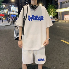 ！2023夏季新款男士华夫格短袖套装百搭学生一套HTZ11P50，男装T恤，电商B220