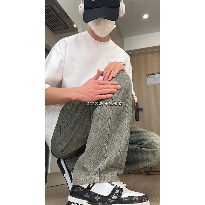 直筒休闲牛仔裤男款春夏季设计感垂坠百搭阔腿裤1809-P40 限价79图片