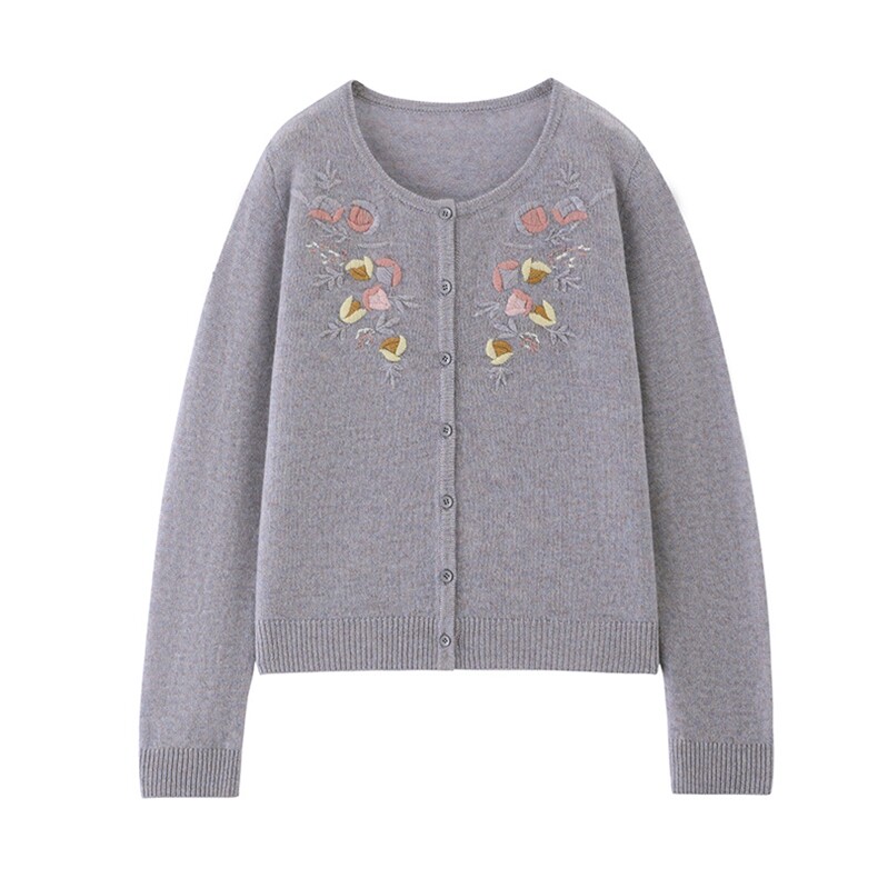 重工刺绣2025秋冬高级感独特别致设计慵懒风针织纯羊毛开衫外套，女装针织衫/毛衣，江南羊绒