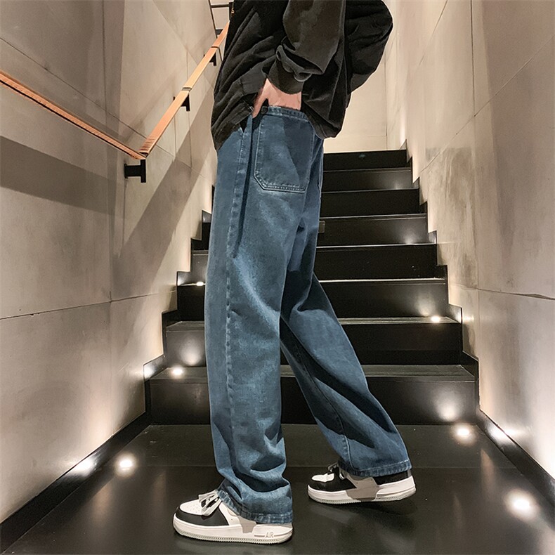 秋冬新款秋冬阔腿拖地牛仔裤男宽松水系复古直筒裤B382/G63/P50,男装牛仔裤,电商B381-1