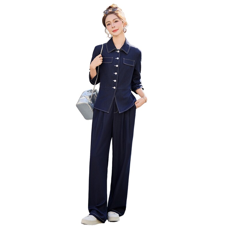 （新款现货）2026春装时尚收腰显瘦天丝牛仔阔腿腰带套装两件套,女装套装/套裙,印象茜